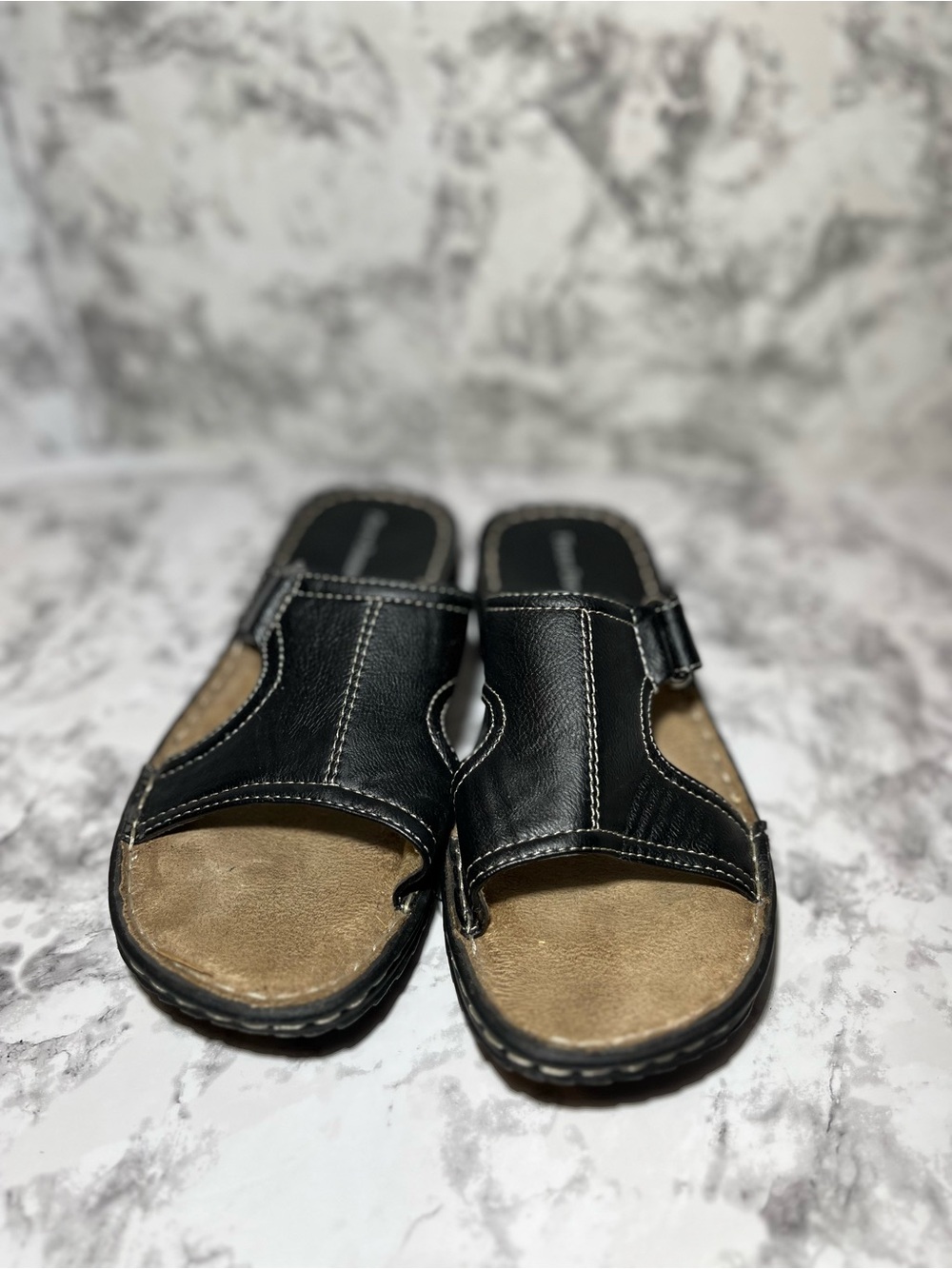 Pierre Dumas Black and Tan Slide Sandals